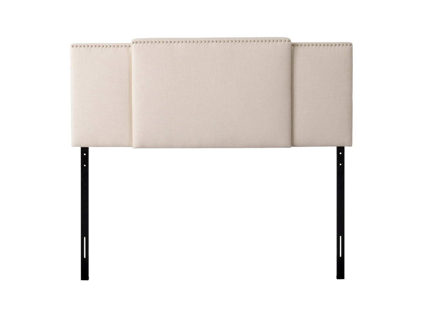 Cream adjustable headboard with tufted fabric, soft padding, and sleek design, compatible with various bed frames, ideal for modern or classic bedroom decor.