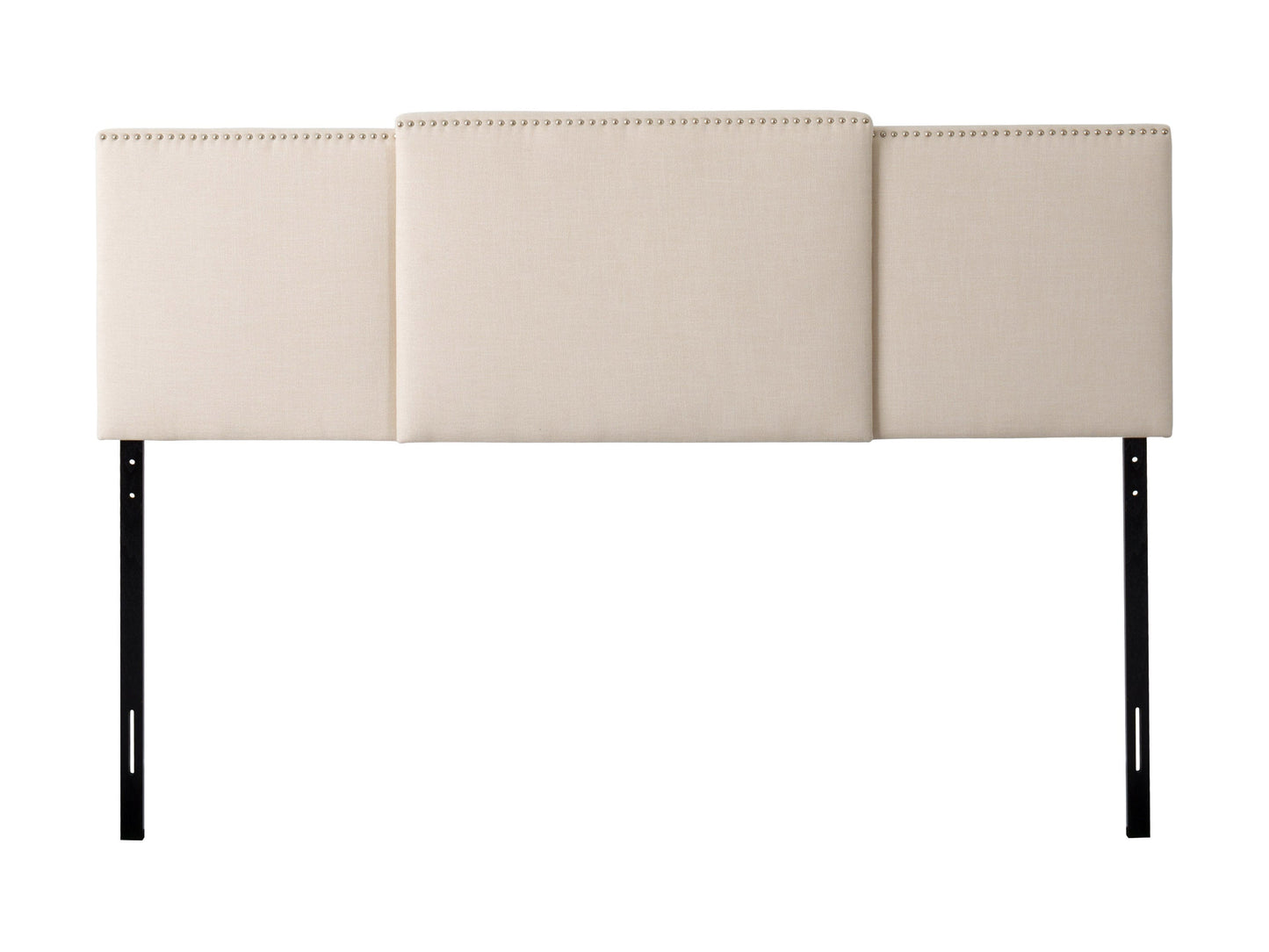 Cream adjustable headboard with tufted fabric, soft padding, and sleek design, compatible with various bed frames, ideal for modern or classic bedroom decor.