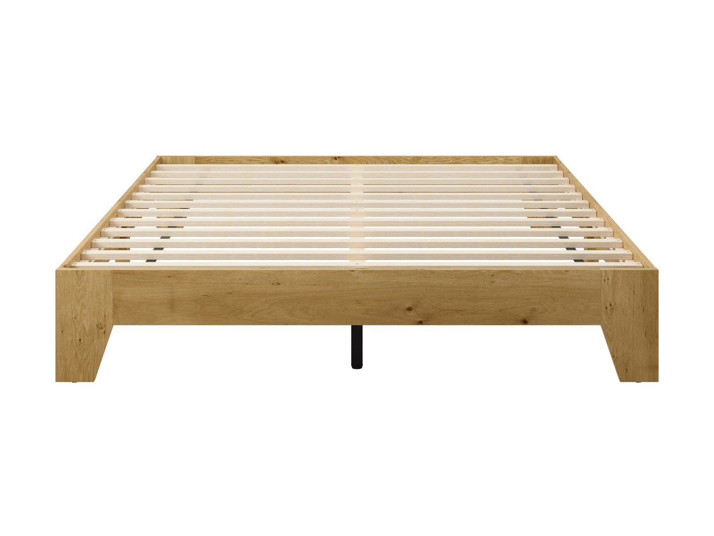 Modern queen platform bed with a sleek dark wood frame, upholstered headboard in light gray fabric, and minimalist design. Ideal for contemporary bedrooms, featuring sturdy construction and under-bed storage space.