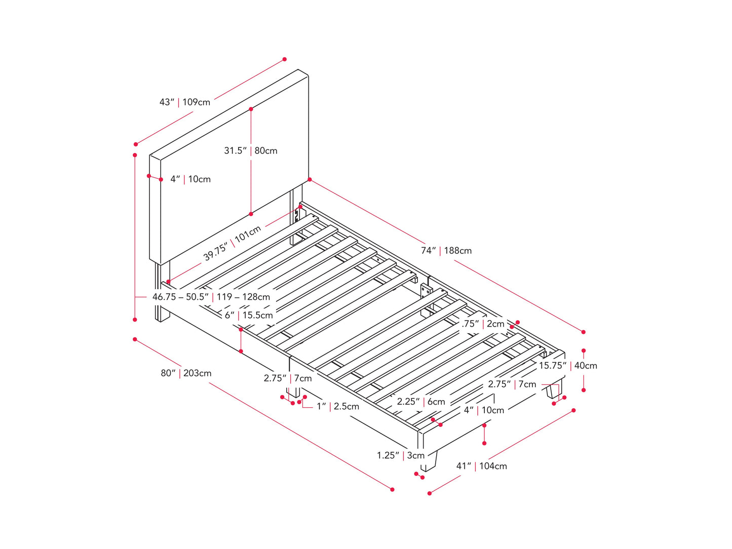 Fabric Bed with Slats