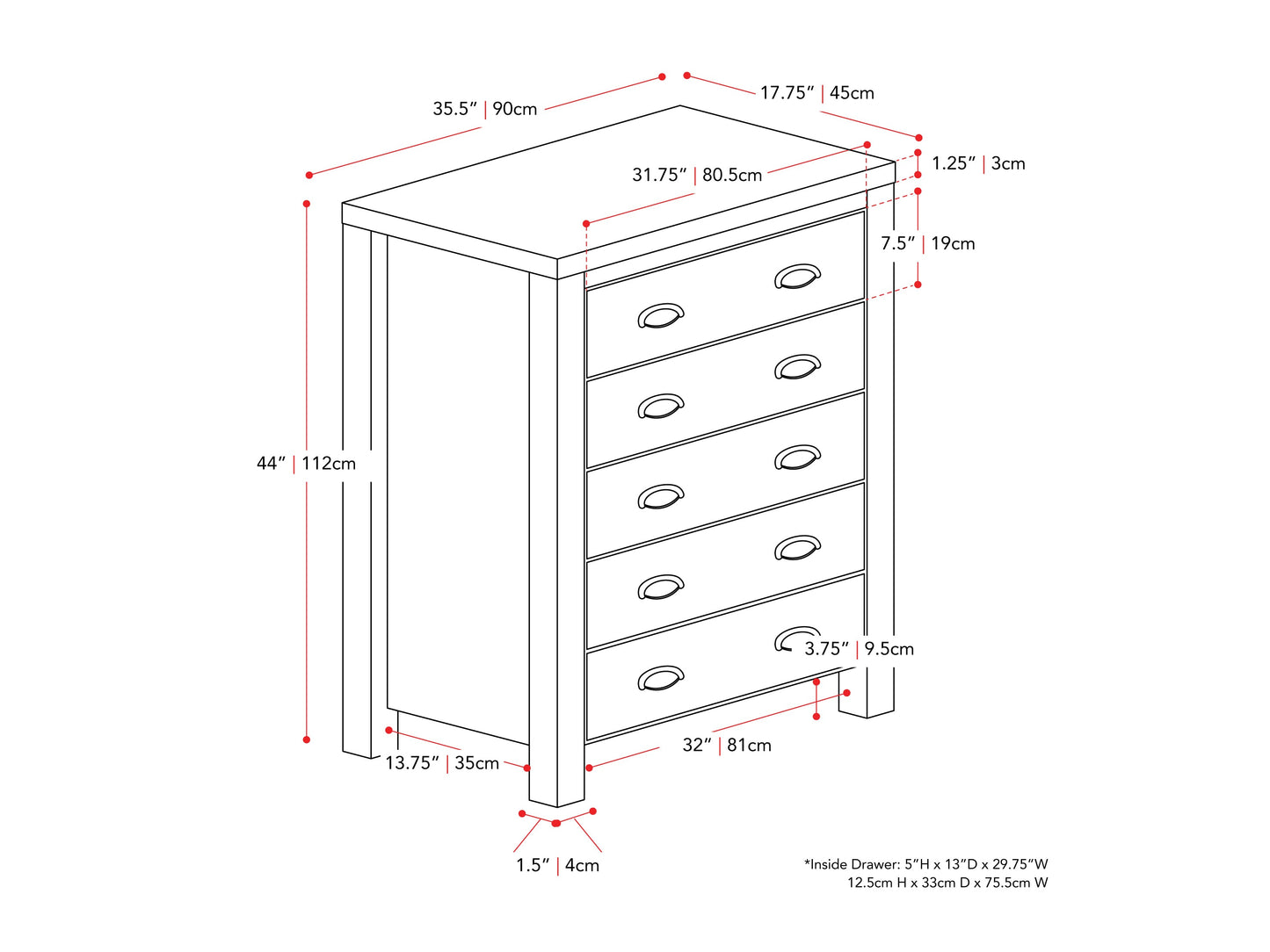 Black 5-Drawer Dresser with Interlocking Drawers