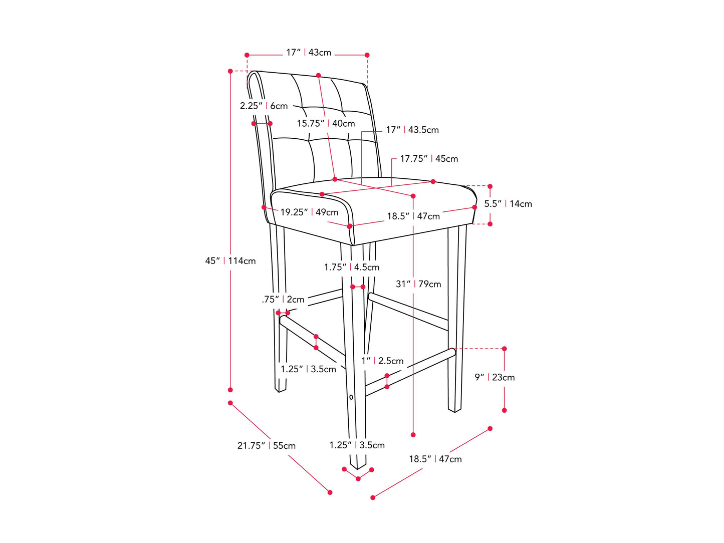 Beige fabric bar height stool with cushioned seat, dark wood legs, and footrest. Ideal for kitchen islands or home bars, this modern stool features a comfortable design and neutral color to match various decor styles.
