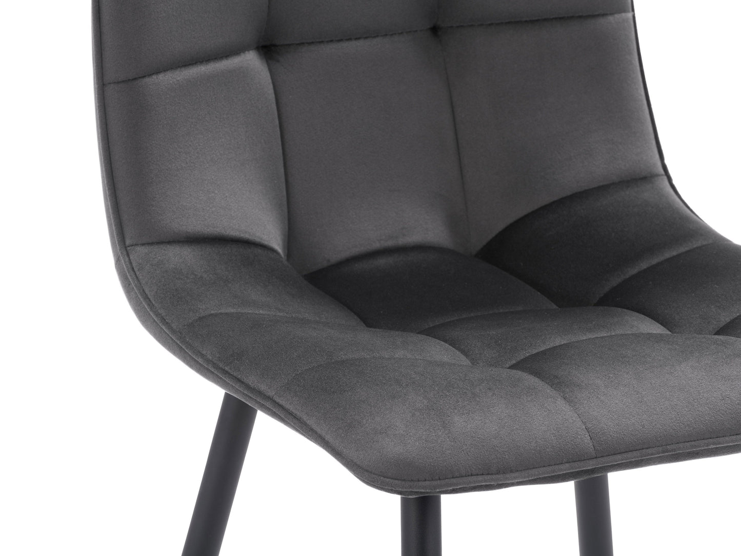 Grey velvet upholstered dining chairs, set of 2, featuring sleek metal legs, plush cushioning, and a modern design perfect for contemporary dining rooms.