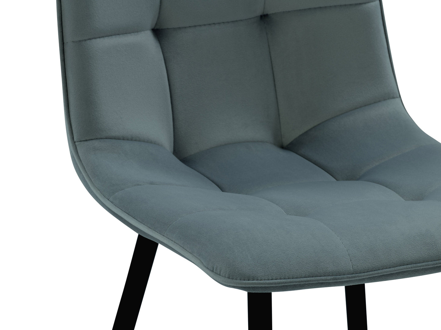 Velvet upholstered dining chairs in teal grey, set of 2, featuring sleek metal legs, plush velvet fabric, and ergonomic design for dining room or kitchen.
