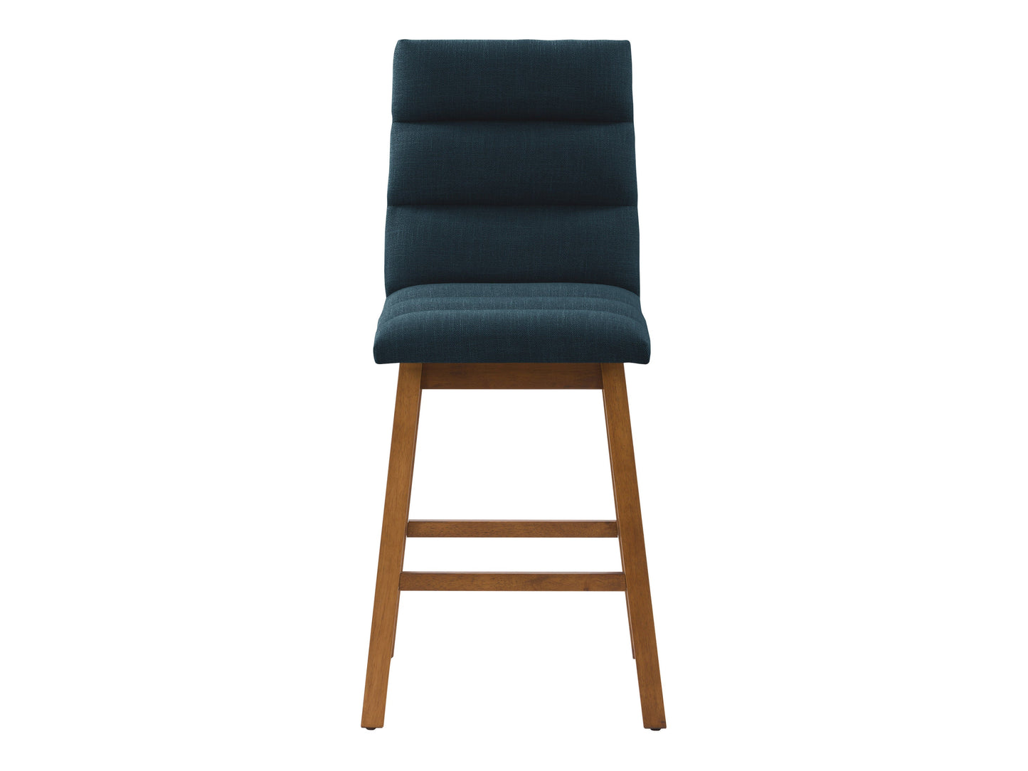 Blue channel tufted bar stools with black metal legs, featuring plush velvet upholstery and a modern design. Perfect for kitchen islands or home bars, combining comfort and style.