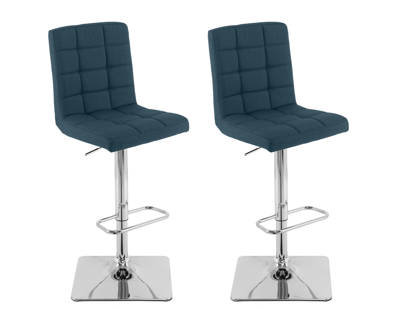 Dark blue high back bar stools, set of 2, featuring plush velvet upholstery, sleek black metal legs, and a comfortable footrest. Ideal for modern kitchens and home bars.