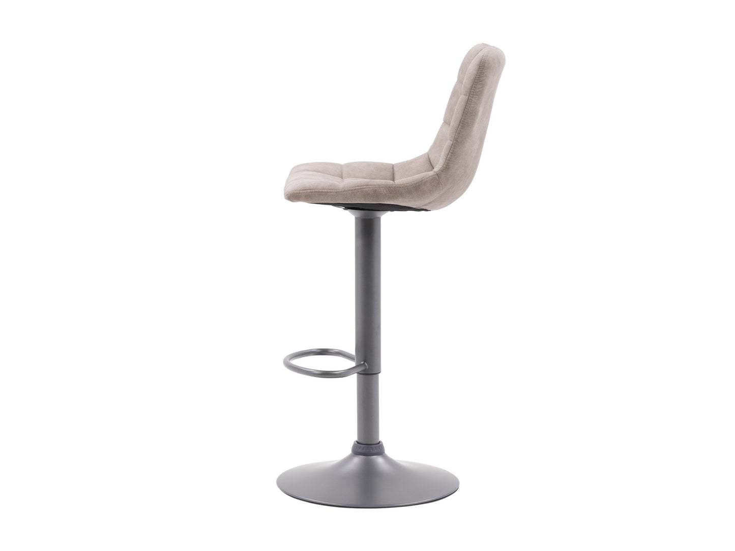Light grey swivel bar stools, set of 2, featuring cushioned seats, sleek metal frames, and footrests; perfect for modern kitchen islands or home bars.