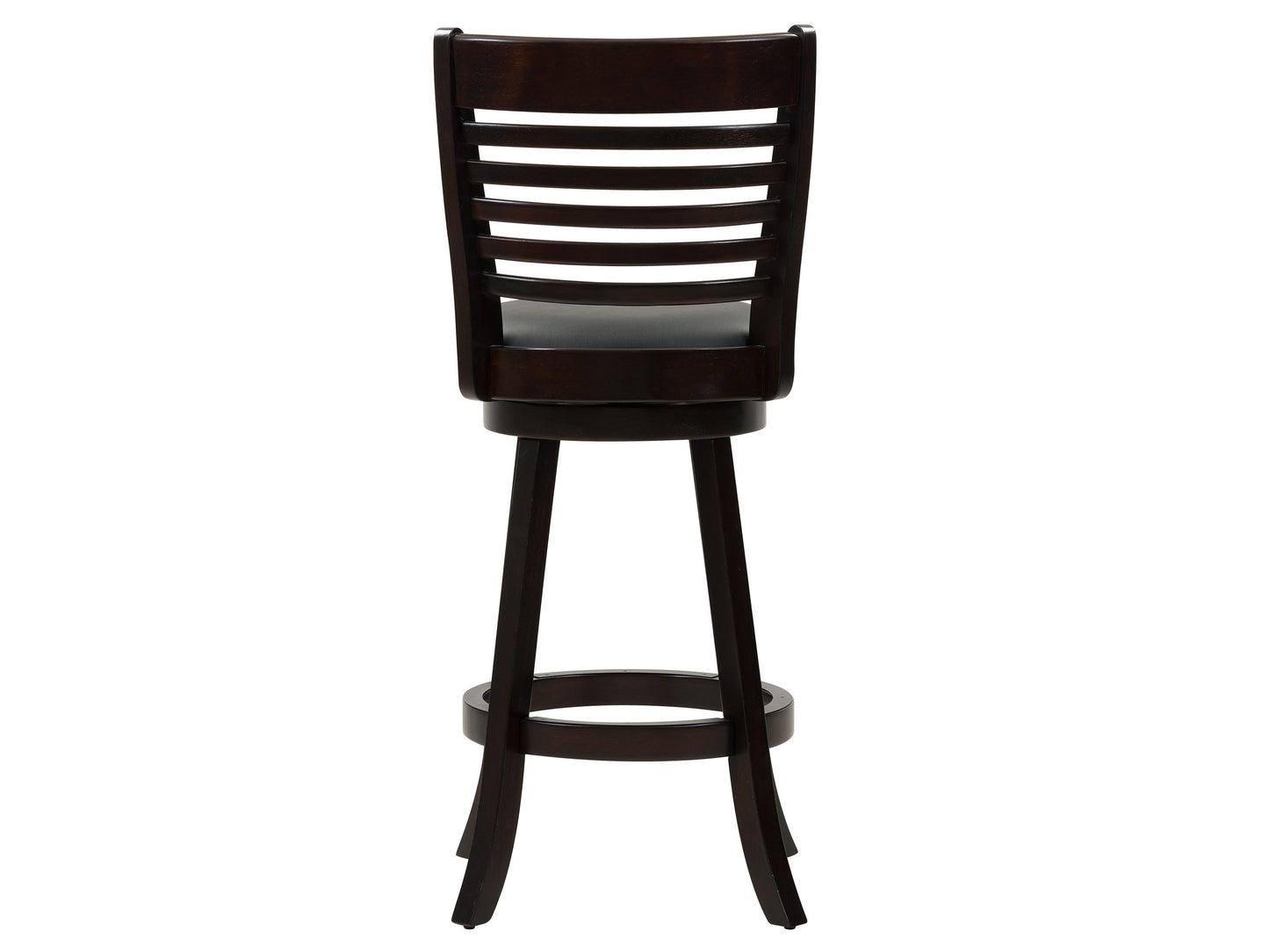Set of 2 black bar height bar stools with sleek metal frames, cushioned seats, and footrests. Modern design with durable materials ideal for kitchen islands or home bars.
