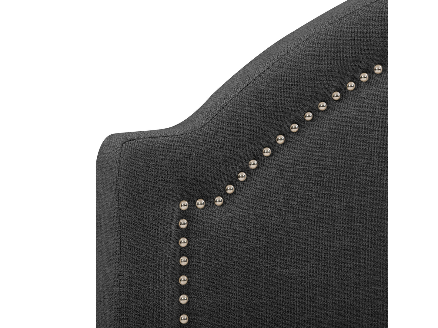 Dark grey upholstered king bed with tufted headboard, sturdy wooden frame, and plush fabric finish. Ideal for modern bedrooms, combining comfort and style with a sleek, contemporary design.