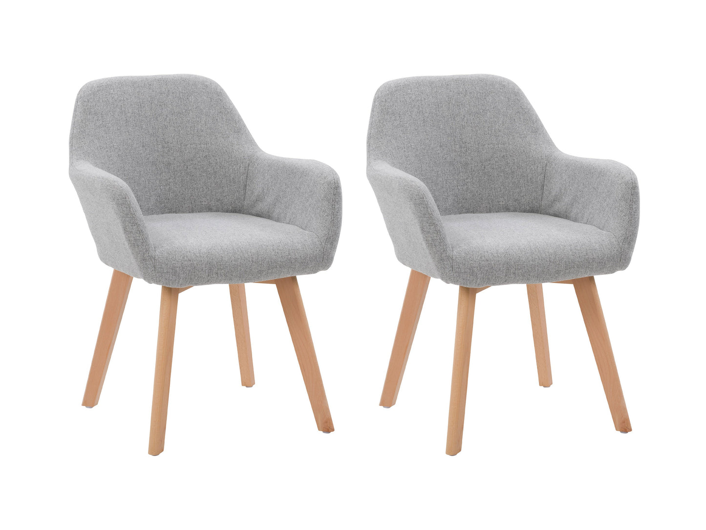 Light grey dining chairs set of 2 with cushioned seats, sleek wooden legs, modern design, and soft fabric upholstery. Ideal for contemporary dining rooms or kitchens.