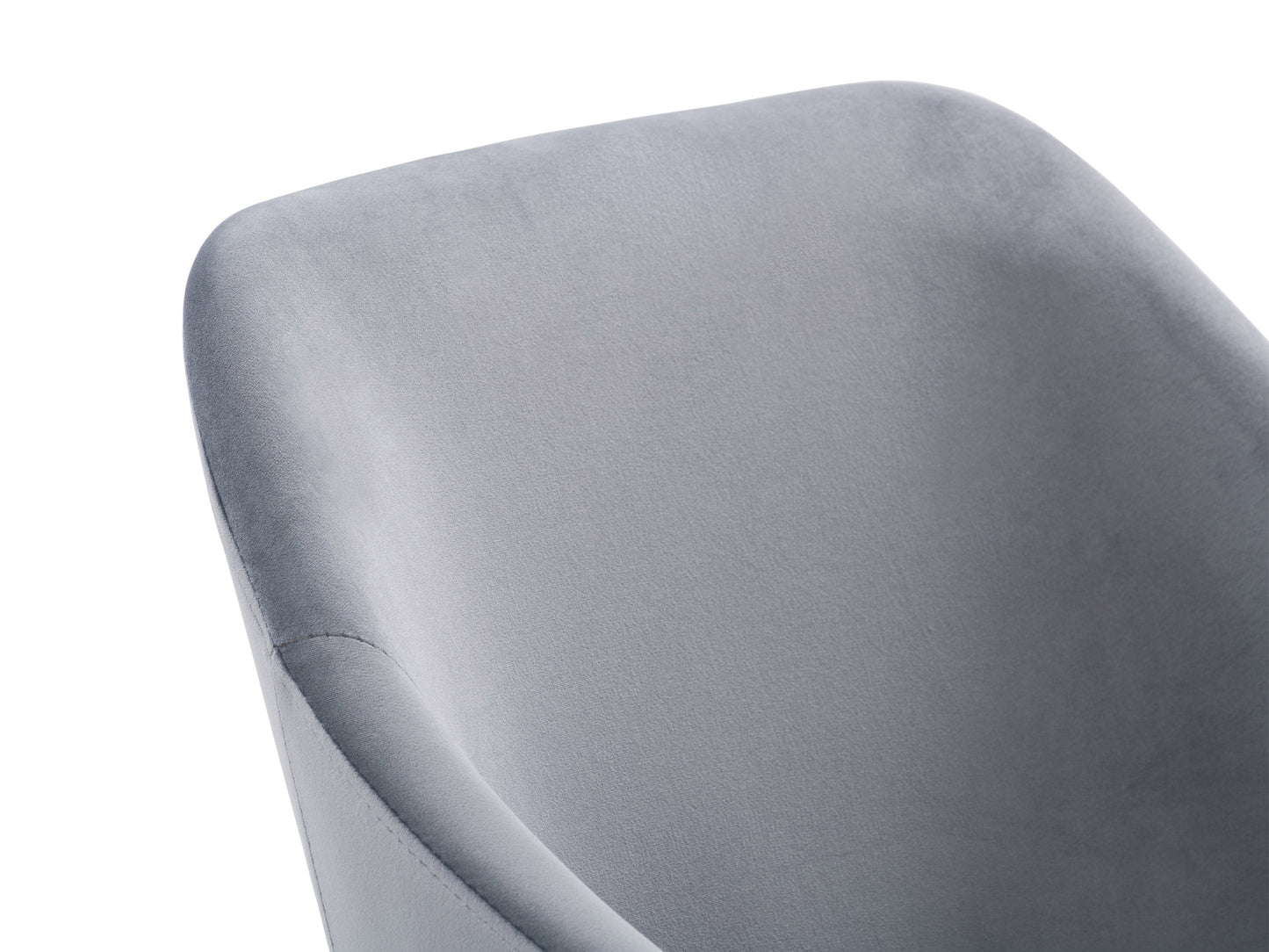 Set of 2 grey velvet dining chairs with tufted backs, sleek black metal legs, and plush cushioning for modern dining rooms.