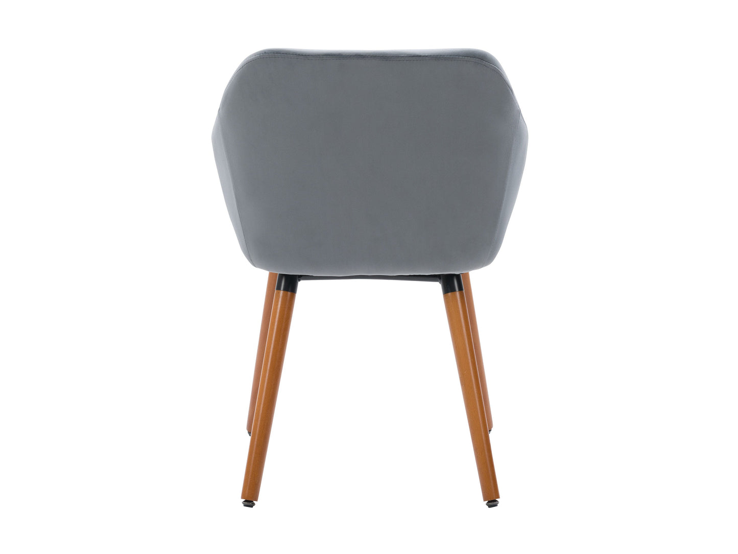 Set of 2 grey velvet dining chairs with tufted backs, sleek black metal legs, and plush cushioning for modern dining rooms.