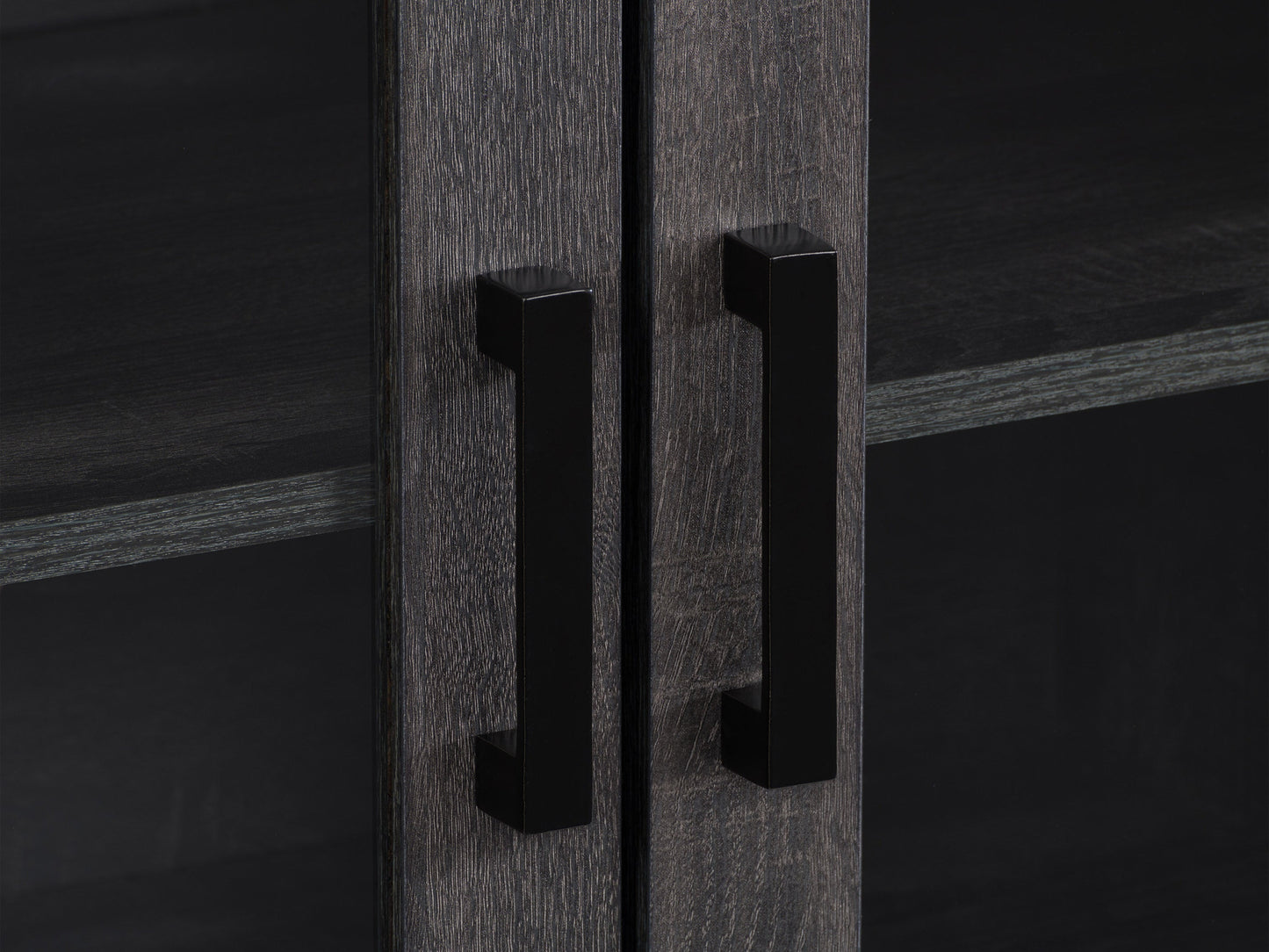 Dark grey TV stand for TVs up to 95 inches, featuring a sleek modern design, sturdy wooden construction, and ample storage with open shelves and closed cabinets. Ideal for contemporary living rooms.