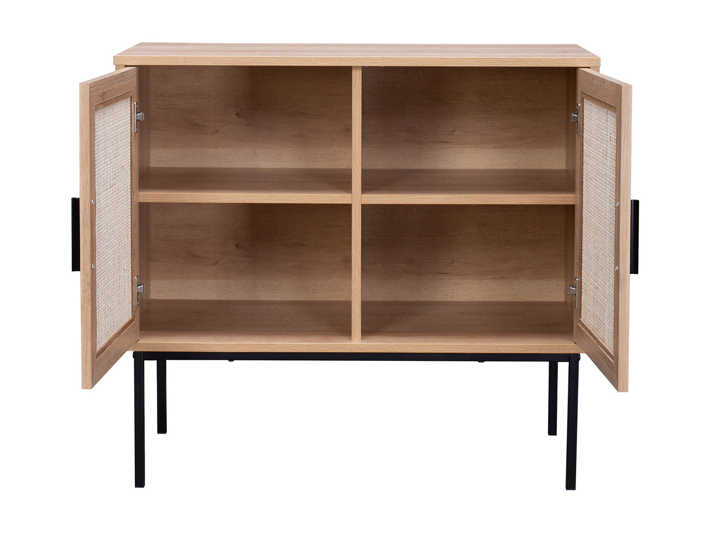 Light wood dining cabinet with clean lines, two doors, and minimalist metal handles. Features a natural finish with subtle wood grain texture, perfect for modern or Scandinavian interiors.