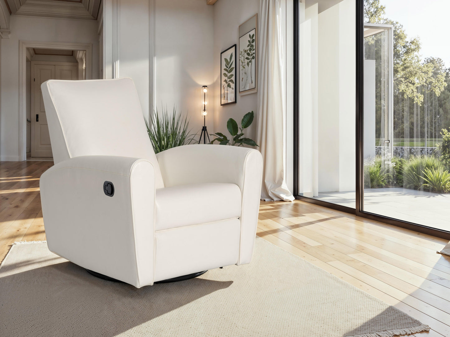Marin Swivel Glider Recliner, White Faux Leather