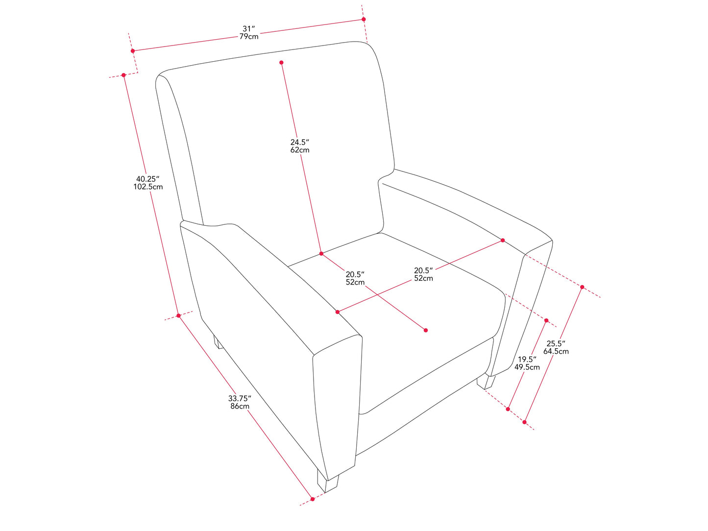 Wells Pushback Recliner with Legs, Ivory Basketweave Fabric