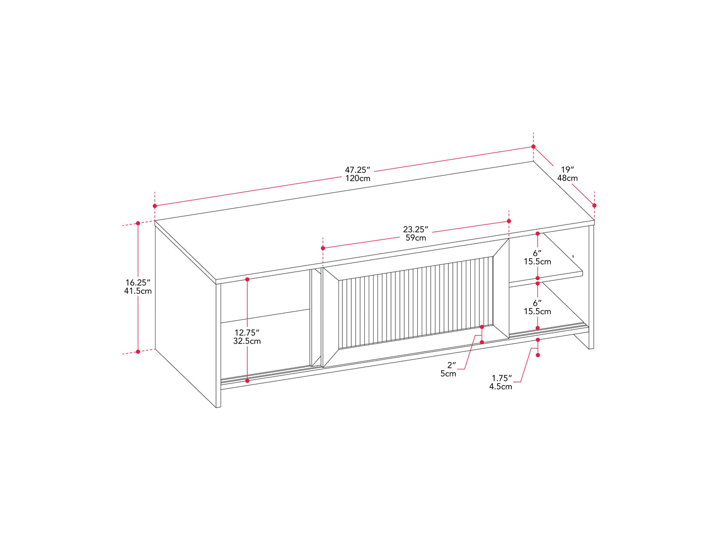 Ellis Fluted Glass Media Console – Double Width