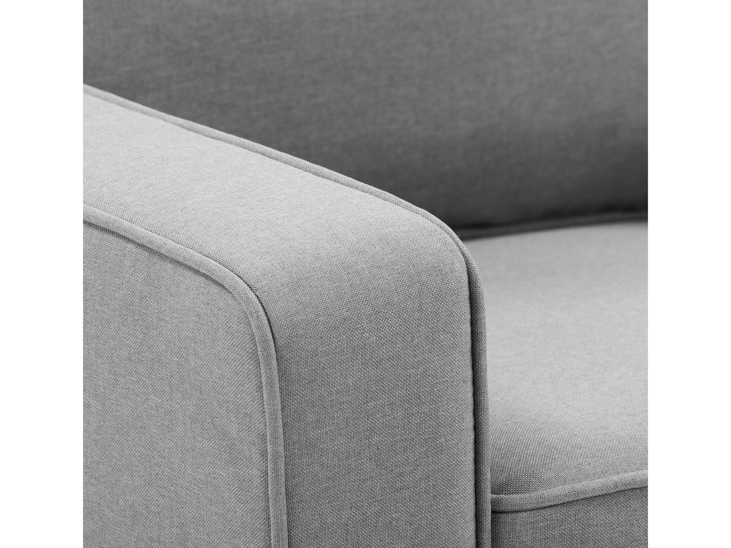 Light grey mid-century modern arm chair with wooden legs and armrests, featuring a cushioned seat and backrest with tufted upholstery. Ideal for living rooms or offices seeking stylish, comfortable seating.