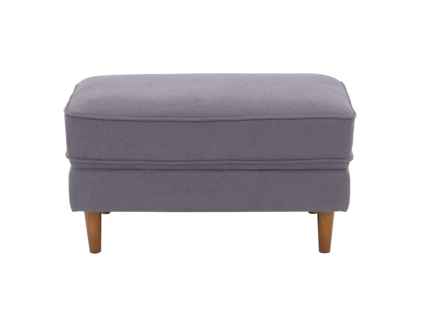 Grey 4-piece living room sofa set with plush cushions, sleek wooden legs, and soft fabric upholstery. Modern design featuring a spacious 3-seater, loveseat, armchair, and ottoman. Ideal for contemporary home decor.