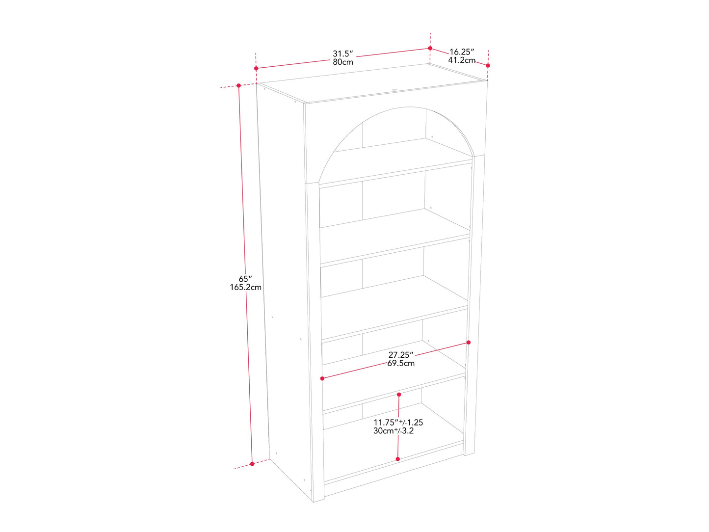 Caldwell Arched Bookcase, Black