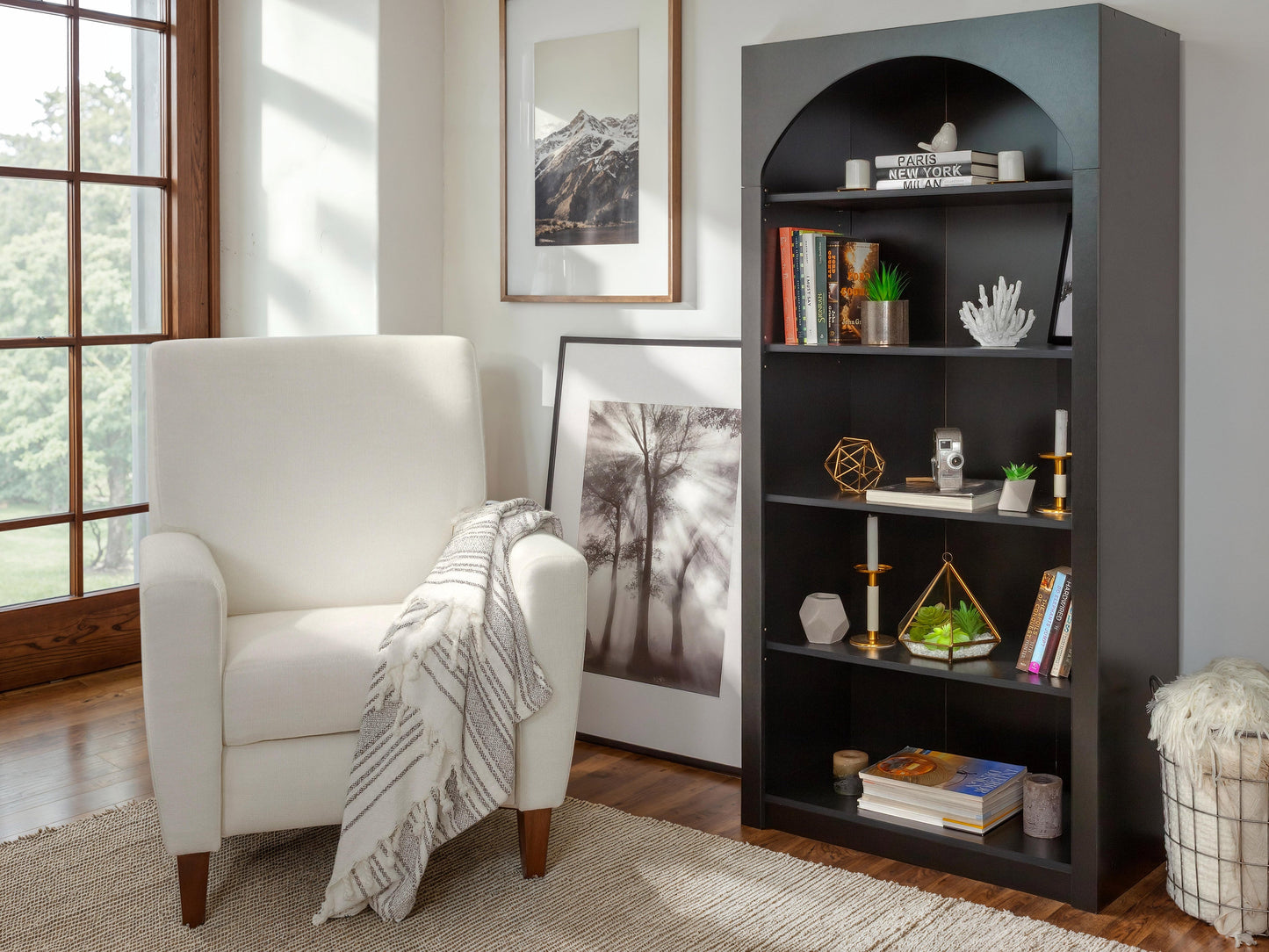 Caldwell Arched Bookcase, Black
