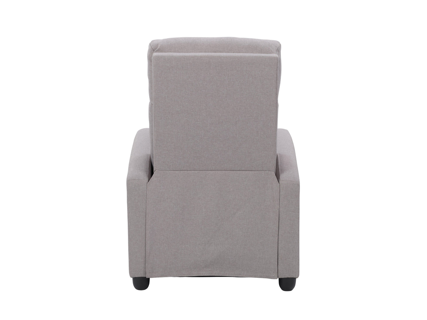Light grey push back recliner with plush cushioning, sleek armrests, and a modern design. Upholstered in soft fabric with a sturdy wooden frame, perfect for living room comfort and relaxation.