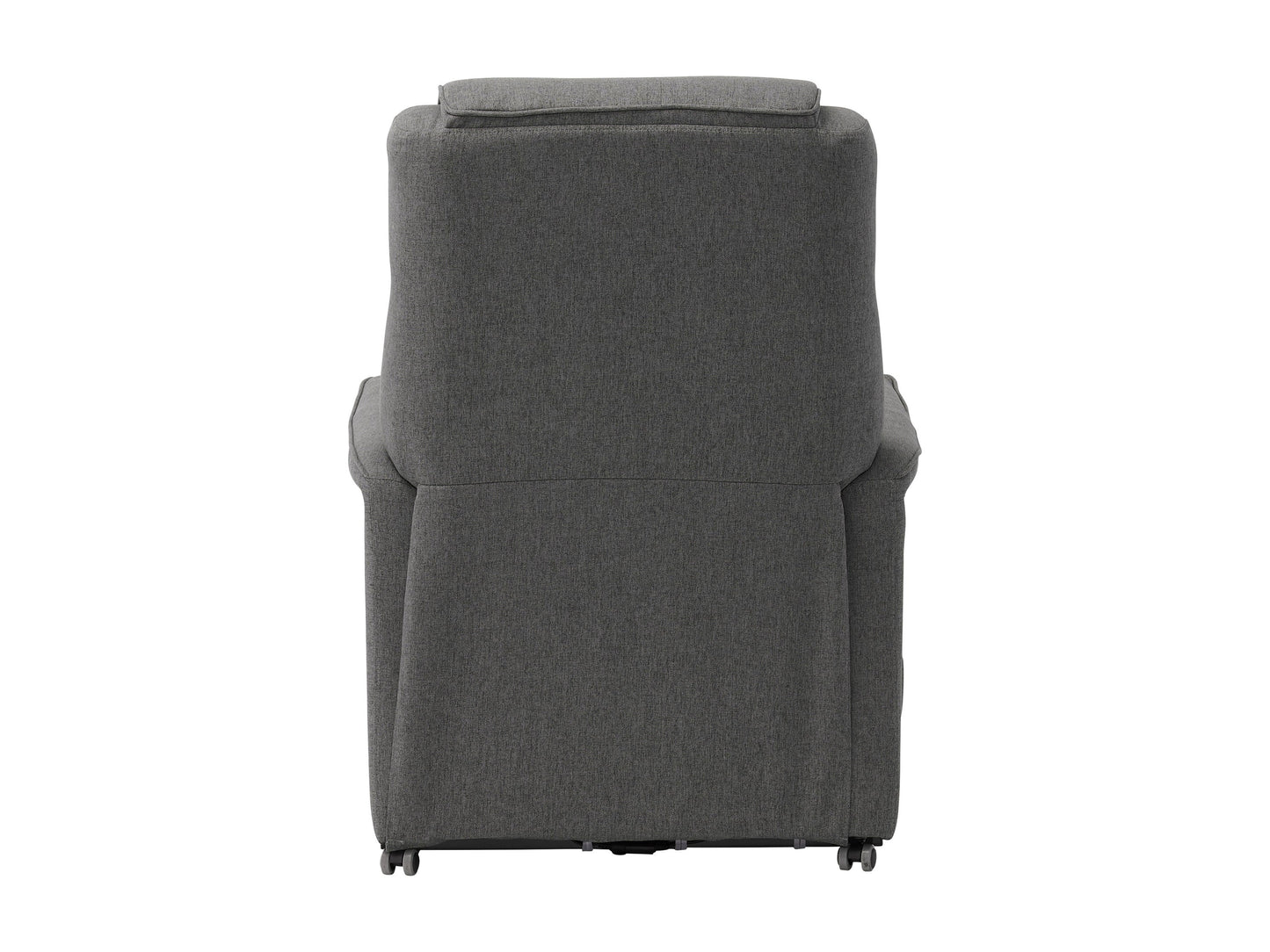 Medium grey power lift recliner with plush upholstery, ergonomic design, padded armrests, and remote control for easy adjustment. Ideal for elderly or mobility-challenged users seeking comfort and convenience.