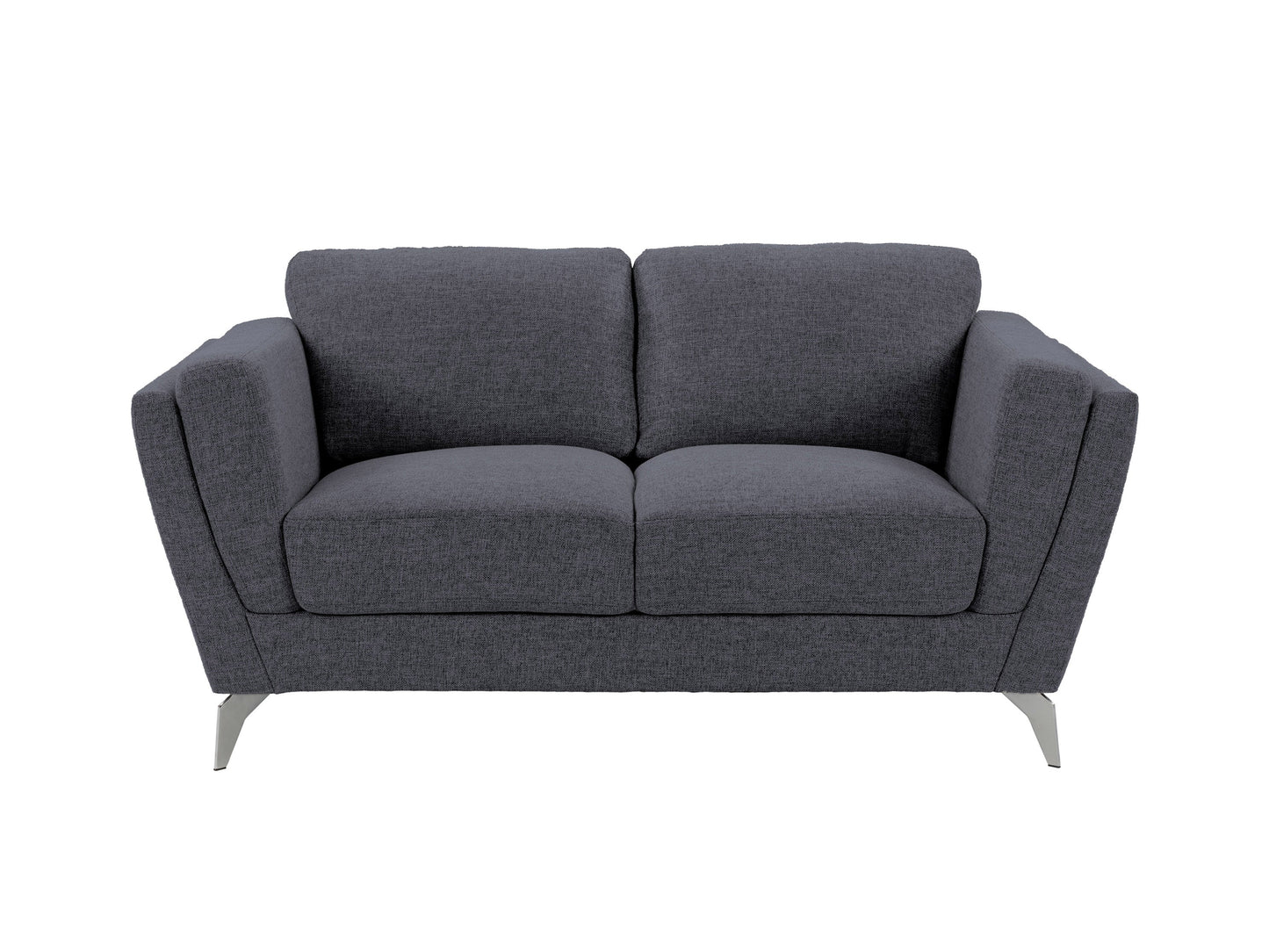 Deep blue 2-seat loveseat with plush cushions, sleek wooden legs, and a modern design. Perfect for small living spaces, providing comfort and style. Ideal for contemporary home decor.