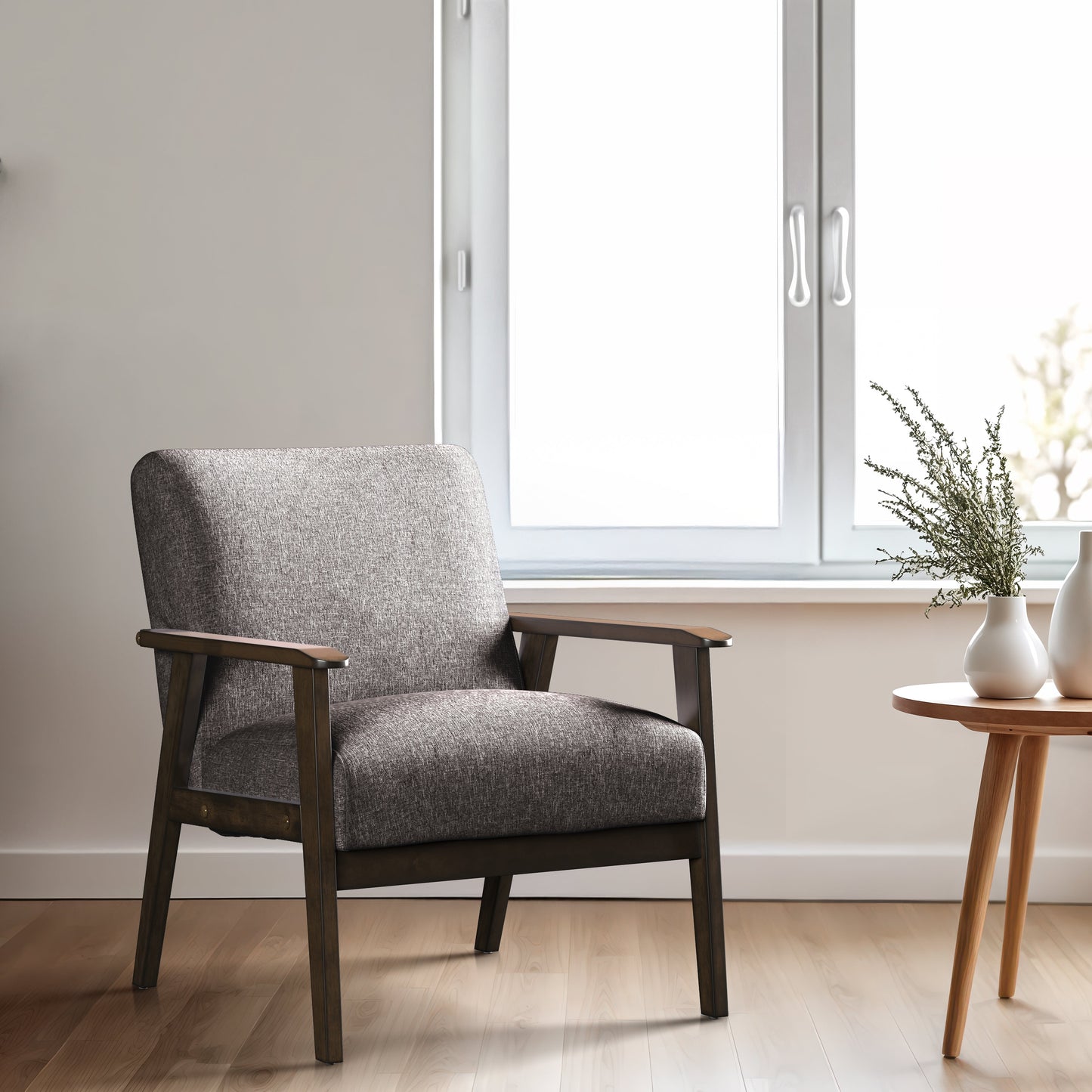 Vintage Brown Upholstered Mid-Century Modern Accent Chair