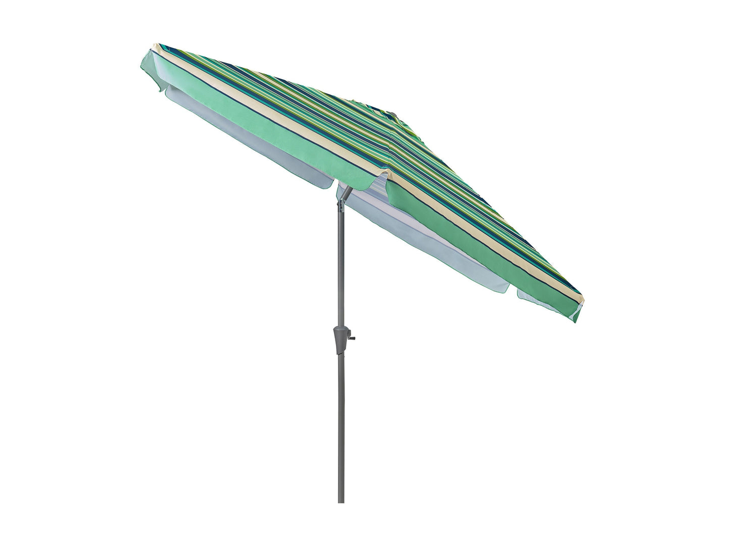 Green and white 10ft round patio umbrella with tilting feature, sturdy aluminum pole, and weather-resistant fabric, perfect for outdoor garden or patio furniture.