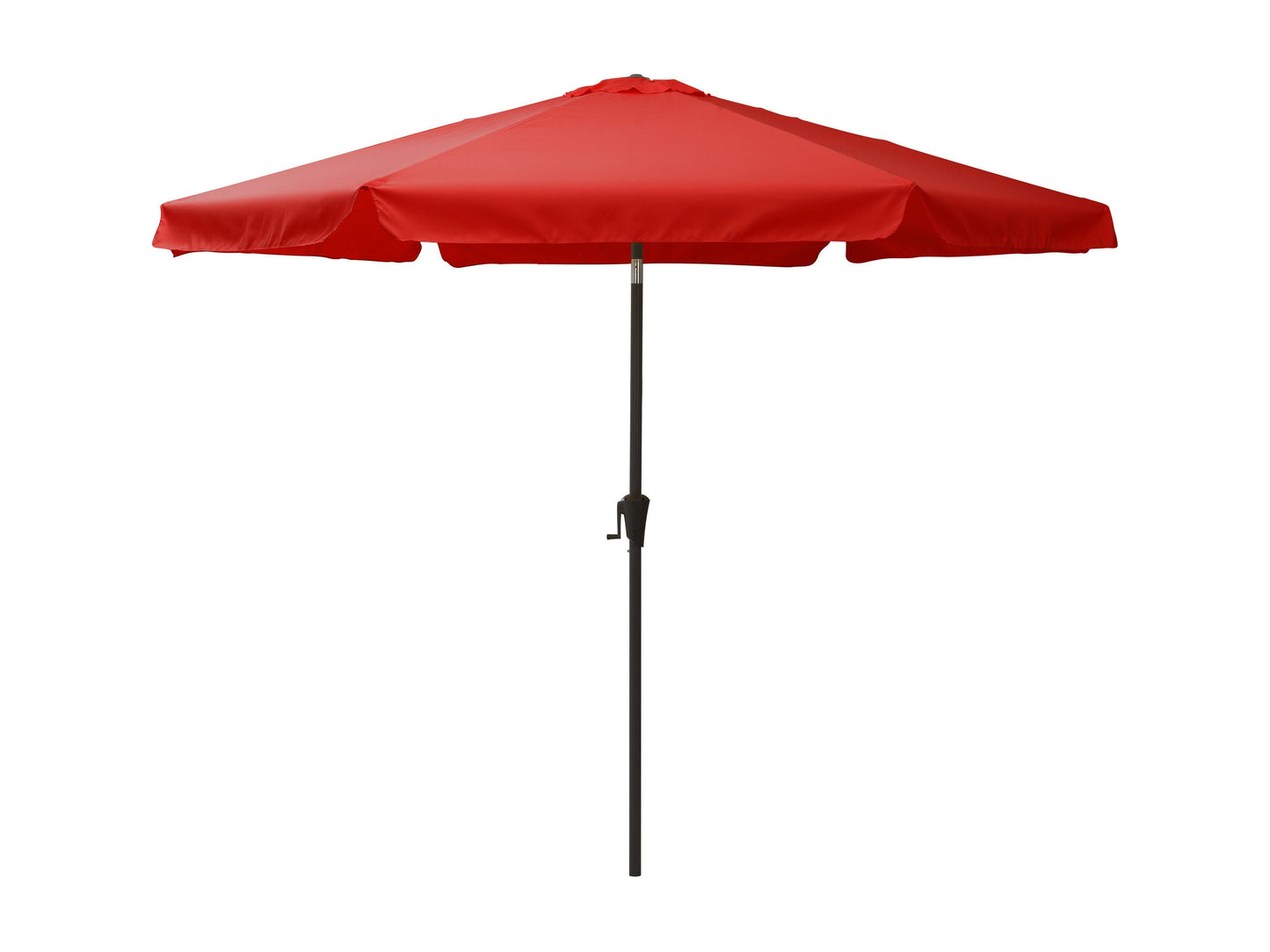 Crimson red 10ft round tilting patio umbrella with a sturdy aluminum pole, UV-resistant fabric, and easy crank lift system. Perfect for outdoor garden, deck, or patio shade.