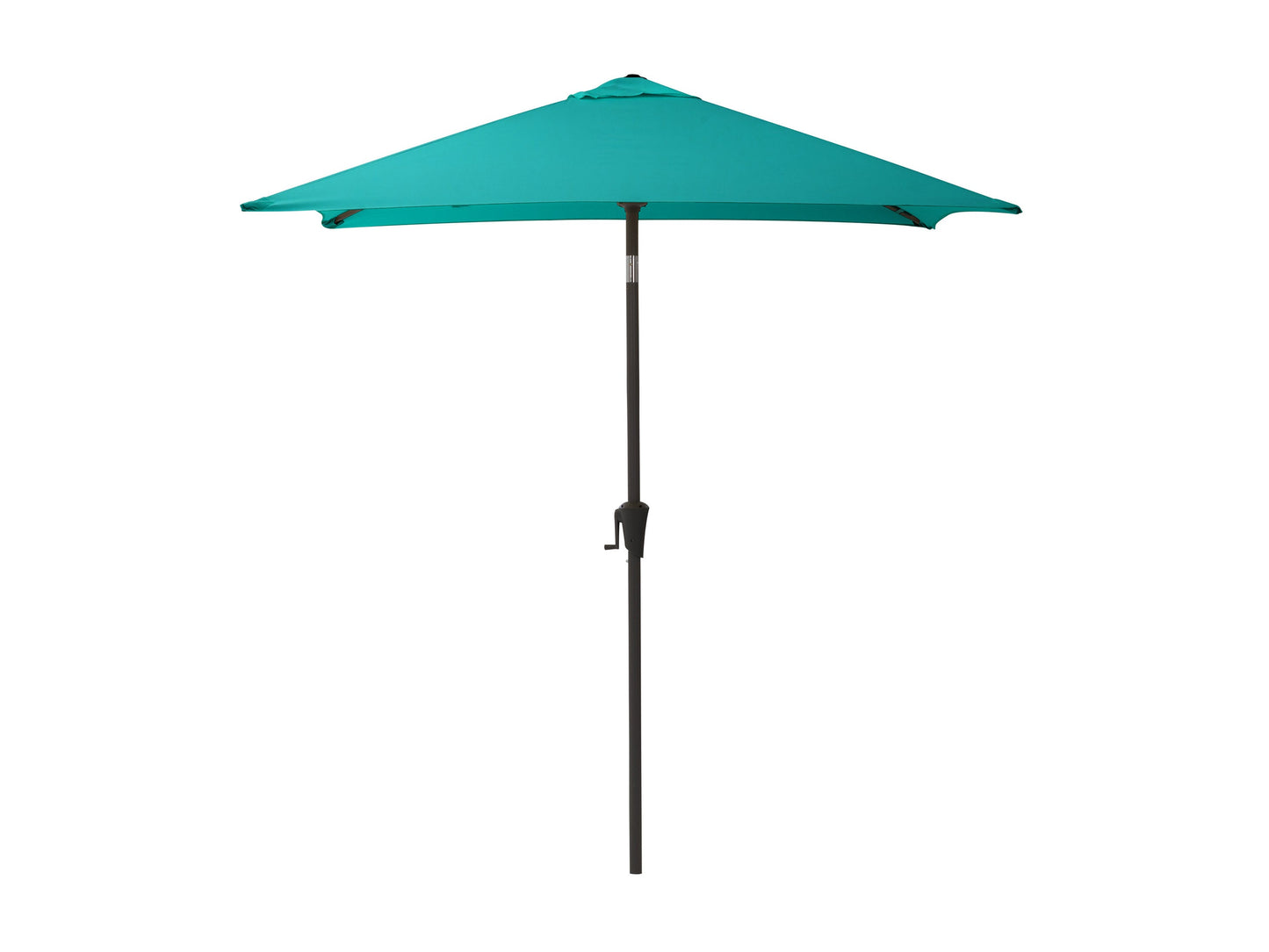 Turquoise 9ft square patio umbrella with tilting mechanism, sturdy aluminum frame, UV-resistant fabric, and crank lift system, perfect for outdoor shade on patios or gardens.