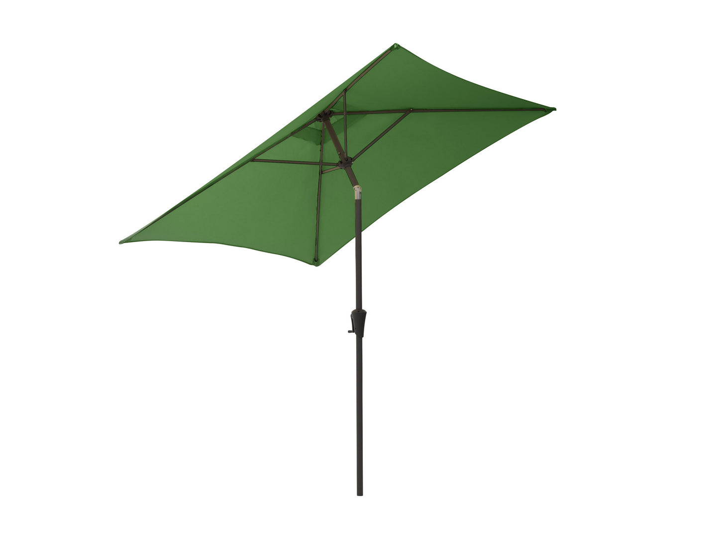 Forest green 9ft square patio umbrella with tilting mechanism, sturdy aluminum frame, UV-resistant fabric, and easy crank lift system, perfect for outdoor shade on patios and gardens.