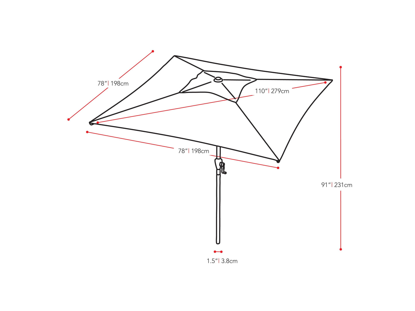 Crimson red 9ft square patio umbrella with tilting mechanism, sturdy aluminum pole, and UV-resistant fabric, perfect for outdoor shade and garden decor.