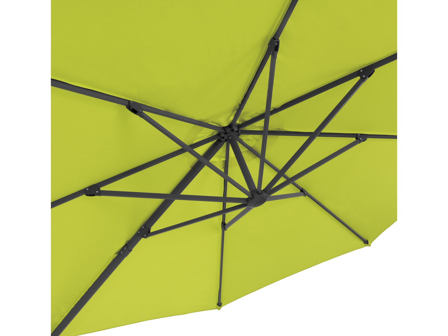 Lime green 11.5ft deluxe offset patio umbrella with sturdy aluminum frame, easy tilt mechanism, and UV-resistant fabric, providing ample shade for outdoor spaces.