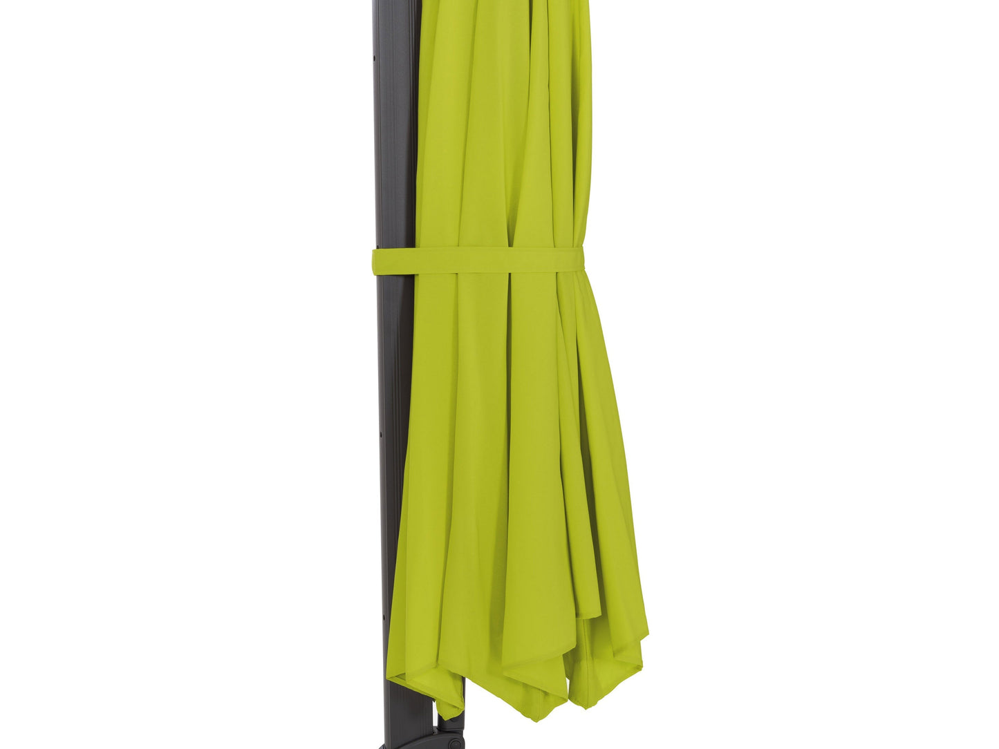 Lime green 11.5ft deluxe offset patio umbrella with sturdy aluminum frame, easy tilt mechanism, and UV-resistant fabric, providing ample shade for outdoor spaces.