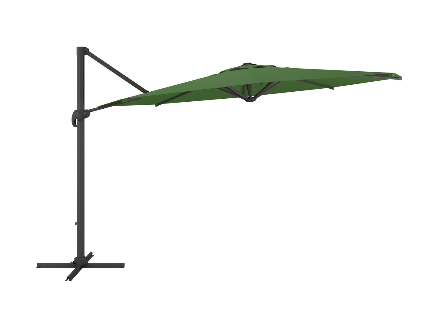 11.5ft deluxe offset patio umbrella in forest green with sturdy aluminum frame, crank lift system, and UV-resistant canopy, perfect for outdoor shading on patios, gardens, and pool areas.