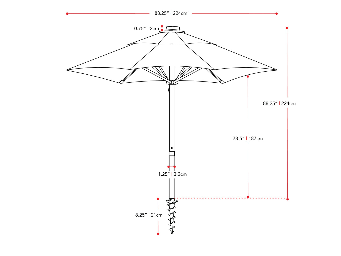 Turquoise 7.5ft beach umbrella with UV-resistant fabric, sturdy aluminum pole, and tilt mechanism for adjustable shade on sandy beaches or patios.
