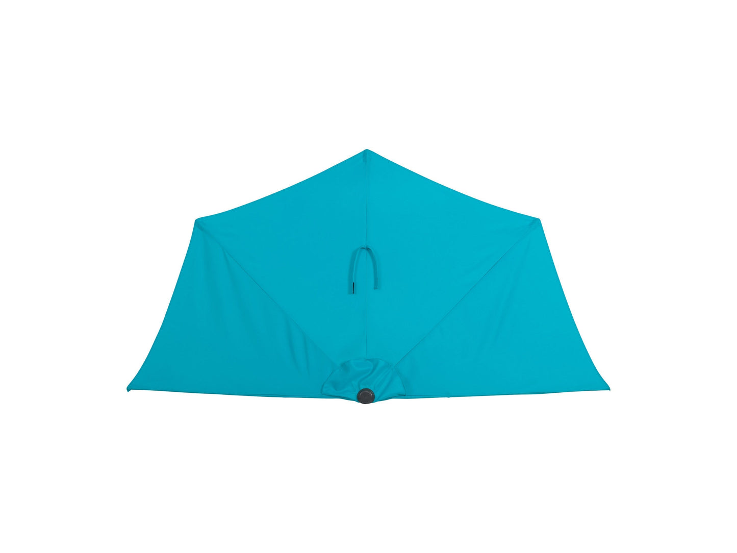 Turquoise 8.5ft half umbrella with durable fabric canopy, adjustable tilt mechanism, and sturdy metal frame, perfect for small patios or balconies, providing ample shade and UV protection.