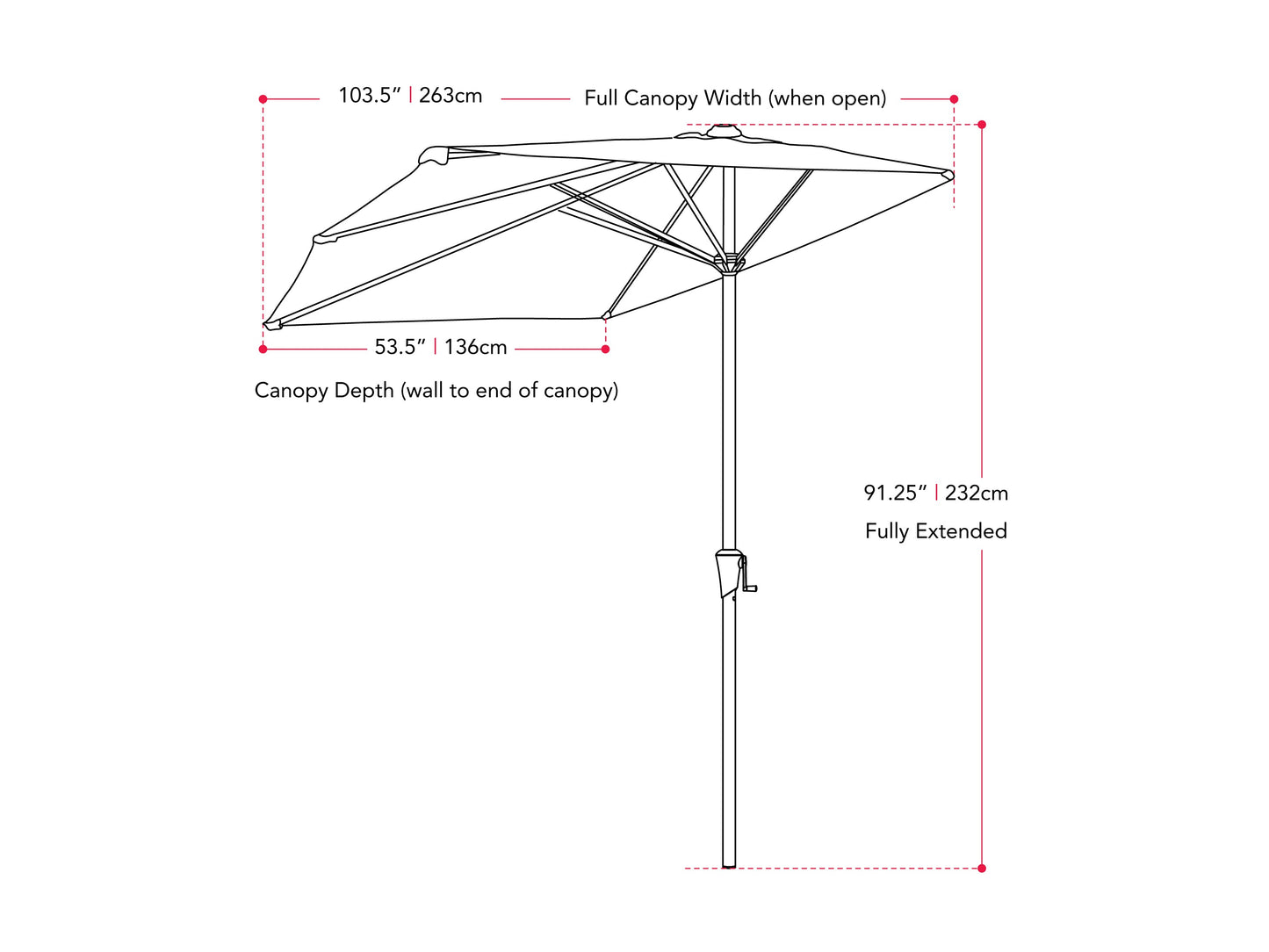 Turquoise 8.5ft half umbrella with durable fabric canopy, adjustable tilt mechanism, and sturdy metal frame, perfect for small patios or balconies, providing ample shade and UV protection.