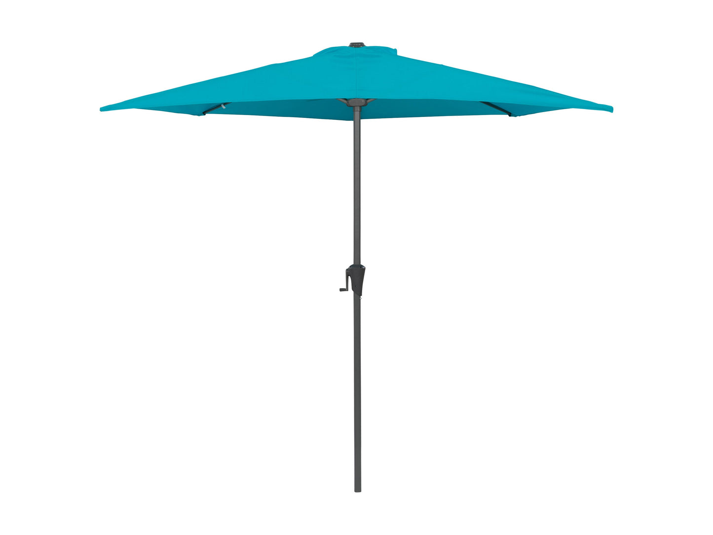 Turquoise 8.5ft half umbrella with durable fabric canopy, adjustable tilt mechanism, and sturdy metal frame, perfect for small patios or balconies, providing ample shade and UV protection.