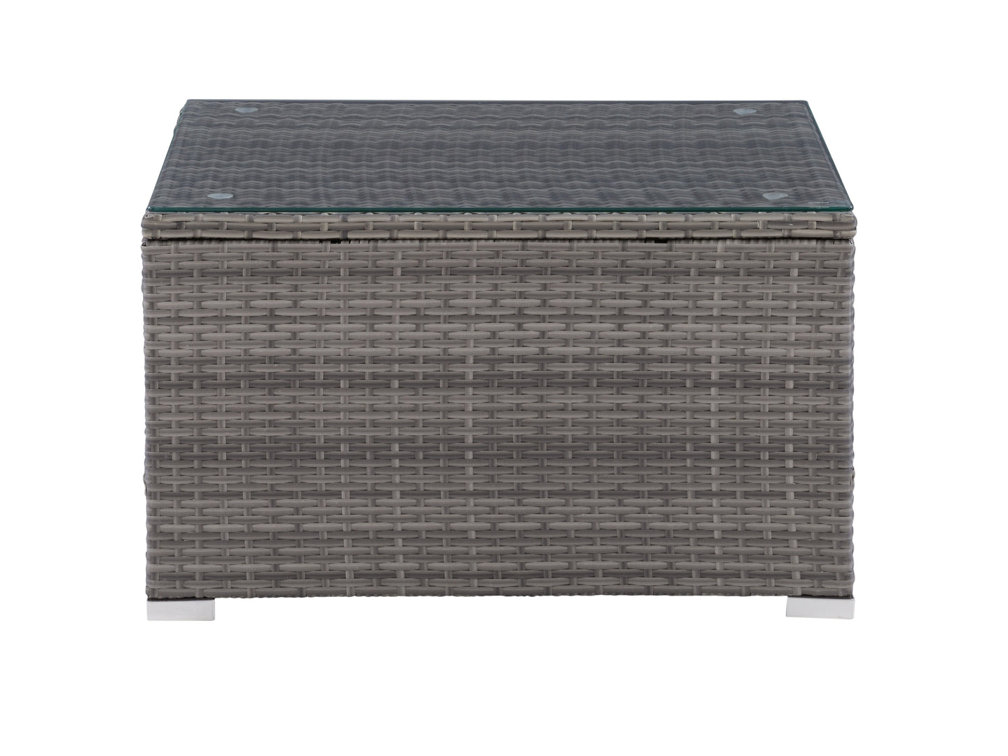 Grey square outdoor coffee table made from weather-resistant materials with a sleek, minimalist design and smooth finish, perfect for patio or garden use.