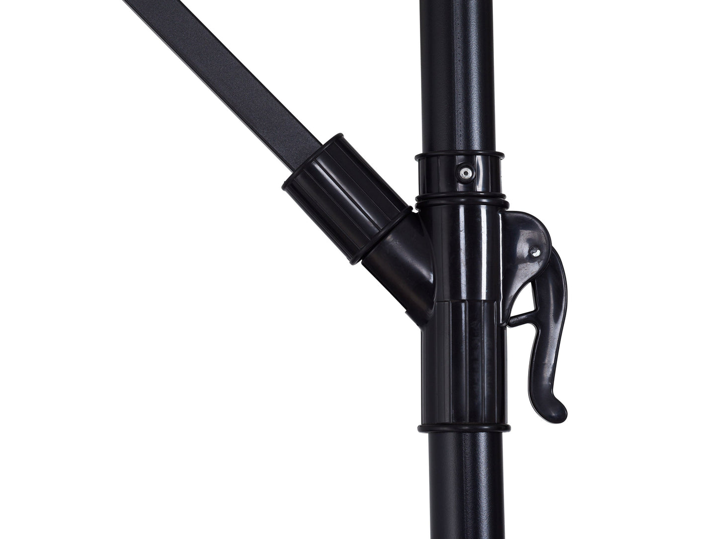 Grey 9ft cantilever patio umbrella with tilting feature, sturdy aluminum frame, weather-resistant fabric, and crank lift system, ideal for outdoor shade on patios or gardens.