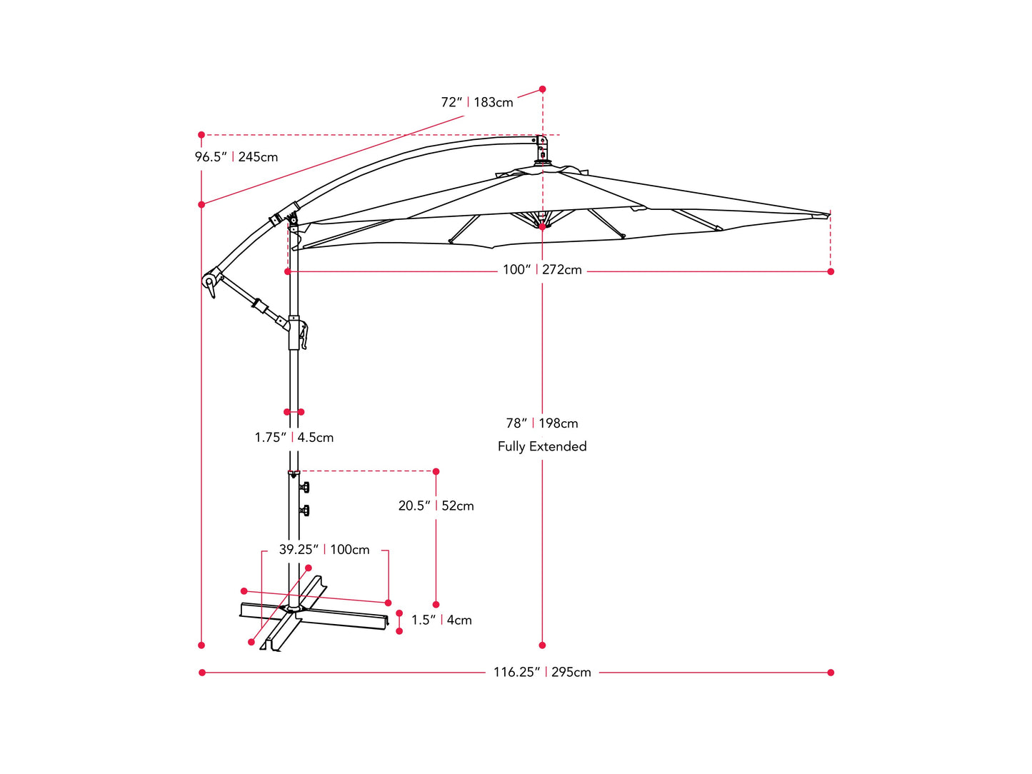 Grey 9ft cantilever patio umbrella with tilting feature, sturdy aluminum frame, weather-resistant fabric, and crank lift system, ideal for outdoor shade on patios or gardens.