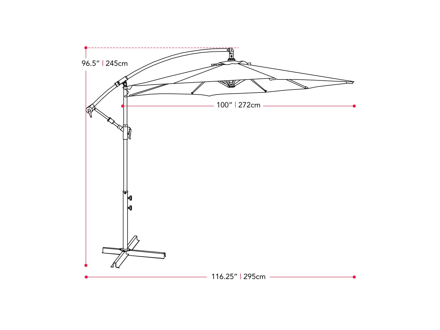 Grey 9ft cantilever patio umbrella with tilting feature, sturdy aluminum frame, weather-resistant fabric, and crank lift system, ideal for outdoor shade on patios or gardens.