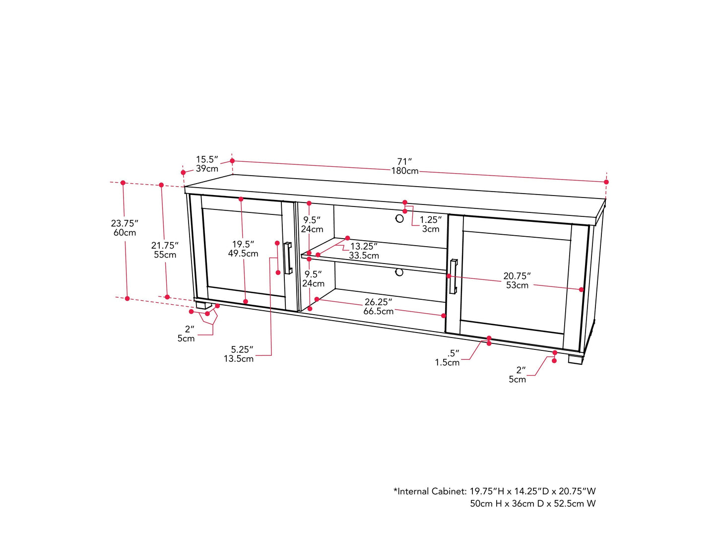 Dark grey TV stand with doors, designed for TVs up to 85 inches. Features sleek, modern design, smooth finish, and ample storage space for media devices and accessories.