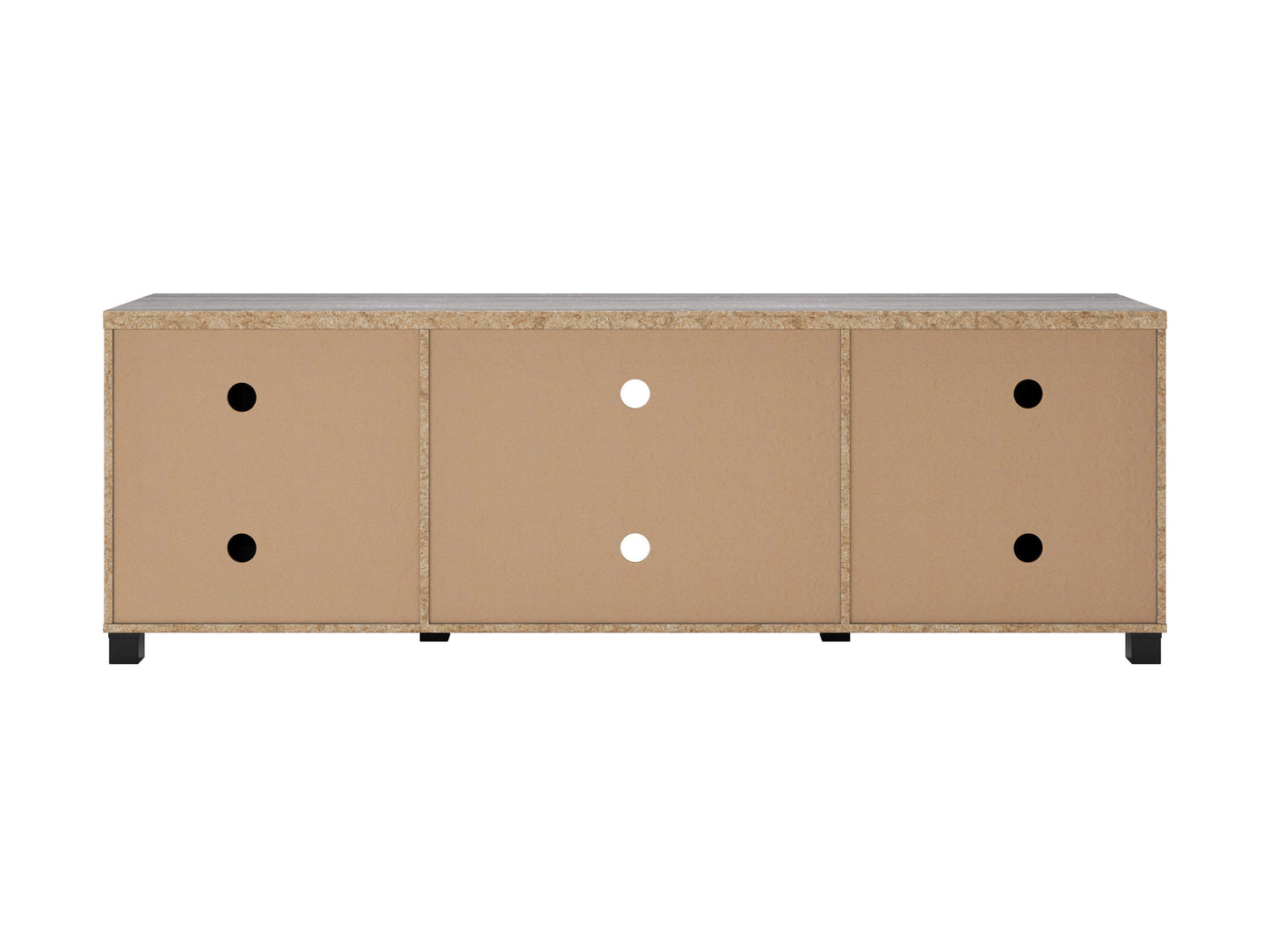 Dark grey TV stand with doors, designed for TVs up to 85 inches. Features sleek, modern design, smooth finish, and ample storage space for media devices and accessories.