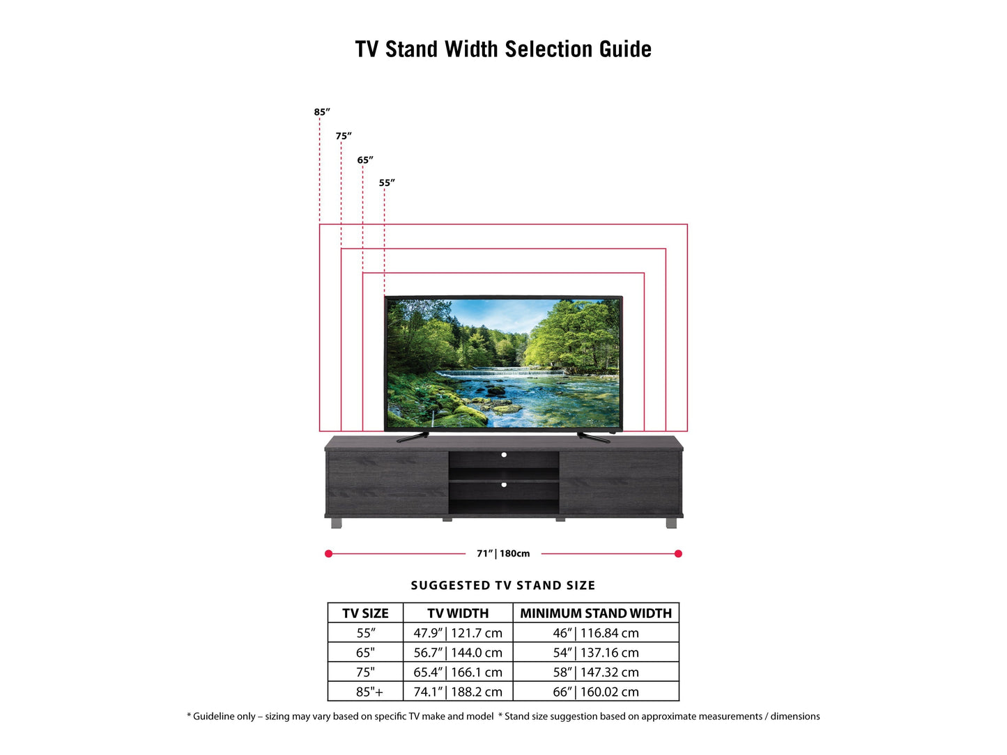 Dark grey modern TV stand for TVs up to 85 inches, featuring sleek lines, ample storage with open shelves and cabinets, made of high-quality wood and metal accents, perfect for contemporary living rooms.