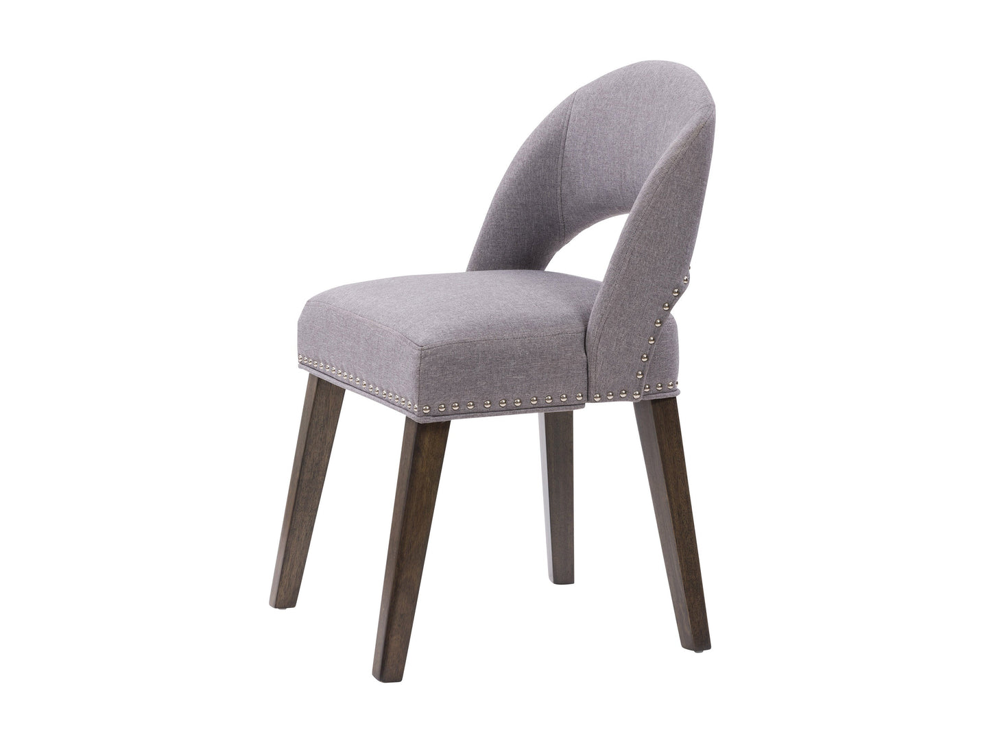 Set of 2 grey mid-century dining chairs with cushioned seats, wooden legs, and sleek design, perfect for modern dining rooms or kitchens.