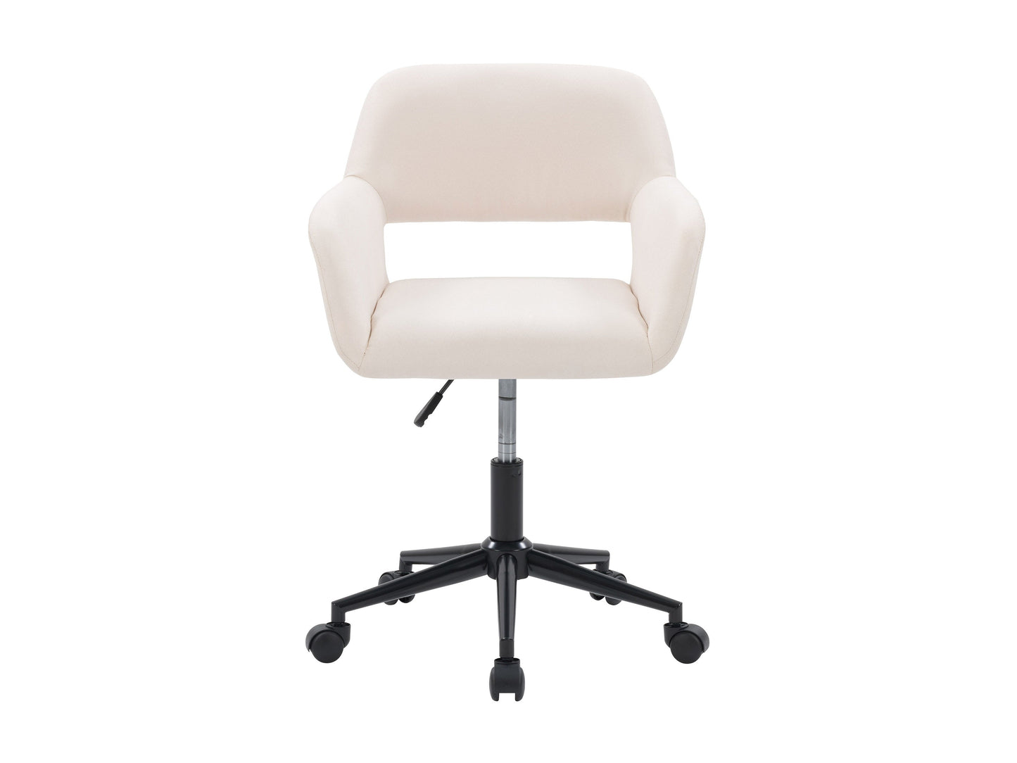 Alt Tag: Off-white task chair with open back, ergonomic design, cushioned seat, and adjustable height, perfect for office use.